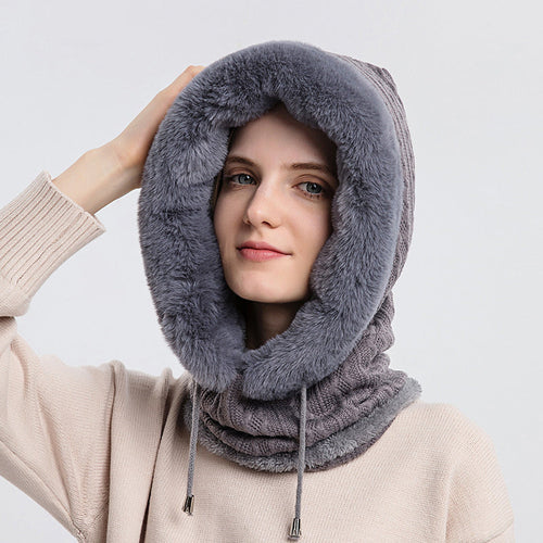 Winter Thick Plush Hat With Scarf - Windproof Warm Knit Hats Hooded