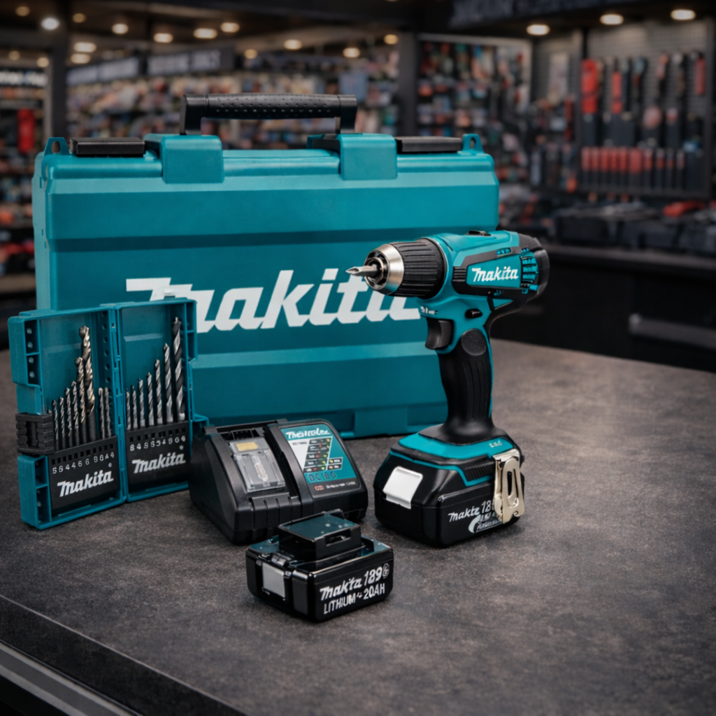 ORYGINALNA WIERTARKA I WKRĘTARKA MAKITA Z WALIZKĄ, ŁADOWARKĄ, 2 AKUMULATORAMI ORAZ ZESTAWEM WIERTEŁ MAKITA – OFERTA EKSKLUZYWNA Z RABATEM 80%!