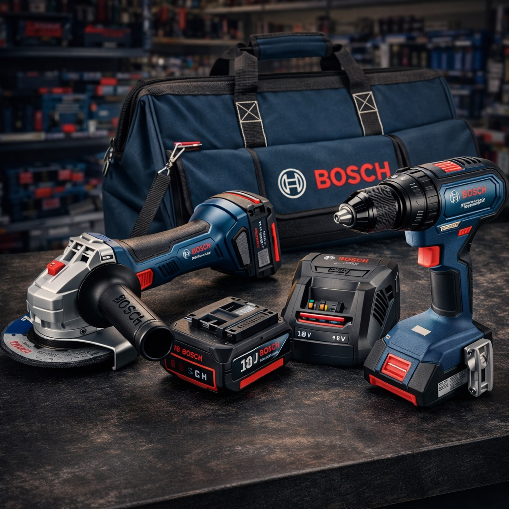 ORYGINALNY ZESTAW BOSCH 18V: WIERTARKO-WKRĘTARKA + SZLIFIERKA KĄTOWA + AKUMULATOR 18V + SZYBKA ŁADOWARKA + ORYGINALNA TORBA BOSCH GRATIS.