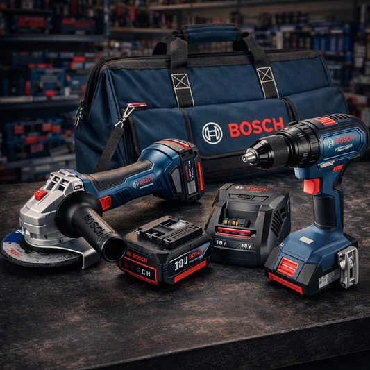 ORYGINALNY ZESTAW BOSCH 18V: WIERTARKO-WKRĘTARKA + SZLIFIERKA KĄTOWA + AKUMULATOR 18V + SZYBKA ŁADOWARKA + ORYGINALNA TORBA BOSCH GRATIS.